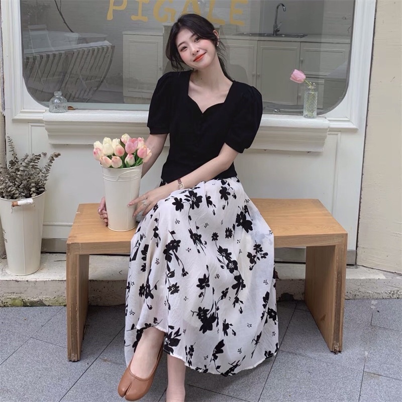 Chân Váy Dài Hoạ Tiết Hoa Cao cấp Chân Váy midi chân váy dáng dài