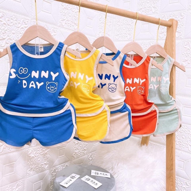 Bộ Quần Áo Ba Lỗ Cho Bé Sunny Dây Chất Cotton Đũi