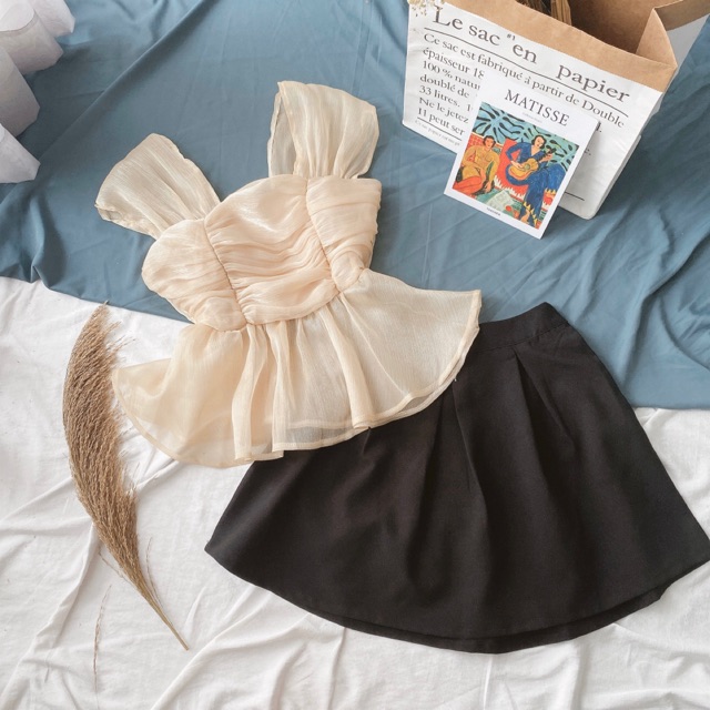 SET PEPLUM TƠ x CV XẾP LI ĐEN