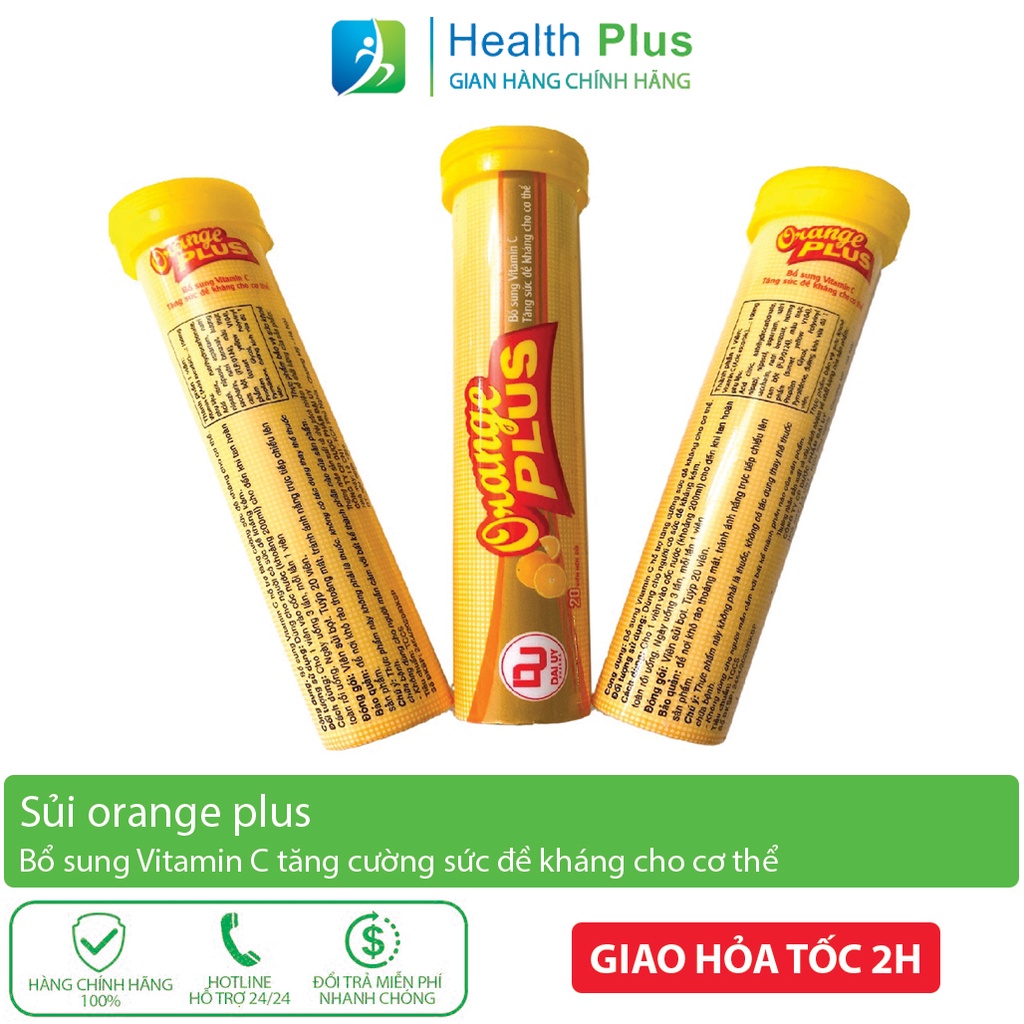 Sủi Cam Orange Plus Tuýp 20 Viên - Bổ sung Vitamin C tăng cường sức đề kháng cho cơ thể