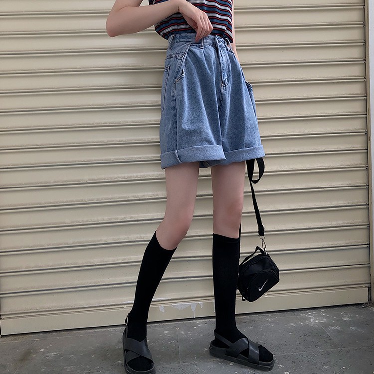 Xiaozhainv Quần Đùi Denim Ống Rộng Phong Cách Retro Hàn Quốc | BigBuy360 - bigbuy360.vn