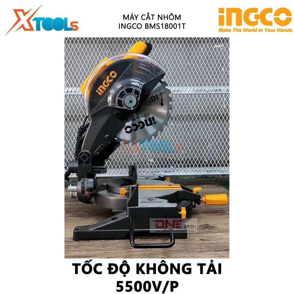 Máy cắt nhôm INGCO BMS18001T | máy cắt góc 1800 W, Tốc độ không tải 5500 v/p, 255mm x25.4mm, Kèm 1 lưỡi cưa TCT cắt nhôm