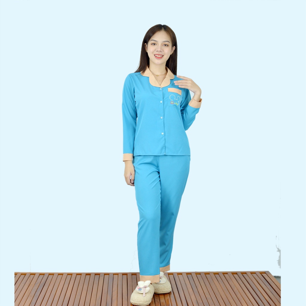 Bộ đồ bộ Pijama màu XANH BIỂN PHA SỮA tay dài quần dài lụa cao cấp - Thoải Mái Nhẹ Nhàng