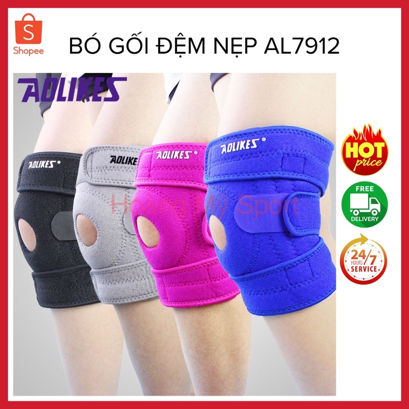 Bó gối Aolikes AL7912 hỗ trợ tránh chấn thương khớp gối khi chơi thể thao đá bóng, gym