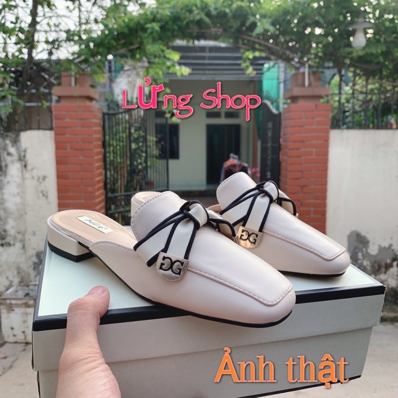 Giày Sục Nữ Lửng Shop Chất Da Mềm Đính Nơ Fom chuẩn có ảnh thật