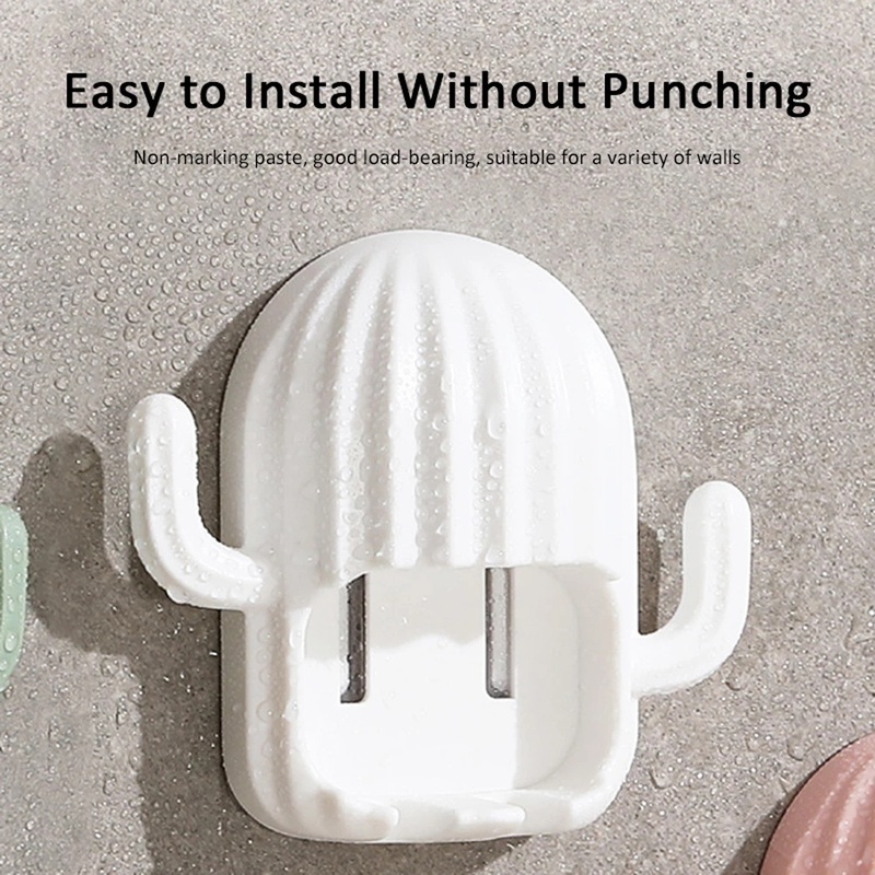 Giá treo bàn chải đánh răng tự dính dán tường với hai móc hình cây xương rồng sáng tạo cho gia đình