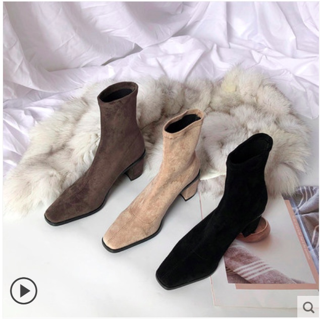 Boot da lộn mũi vuông cao gót dáng ôm cao cấp sang chảnh phong cách anh cổ điển trẻ trung. Hàng quảng châu BOCC506