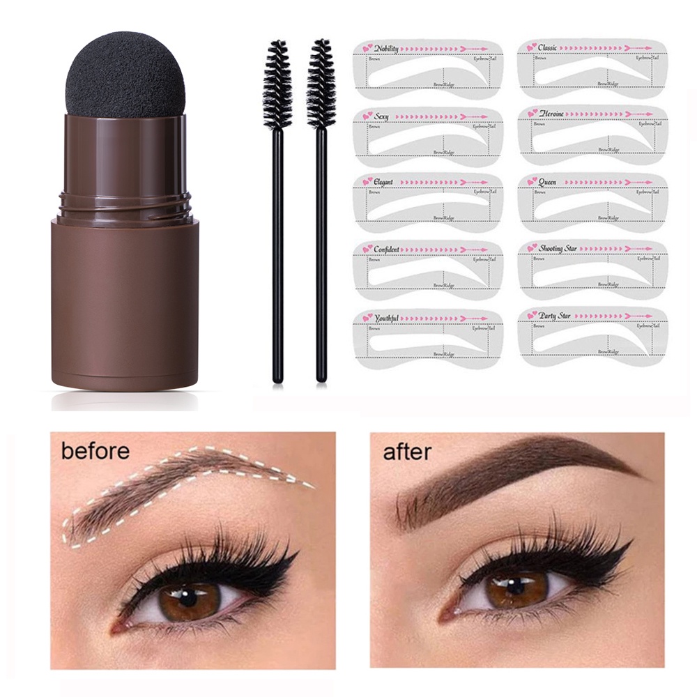 Bộ Dụng Cụ Đóng Dấu Trang Điểm Lông Mày Đa Năng 3 Trong 1 Chống Thấm Nước Lâu Trôi Kèm 10 Khuôn Kẻ Chân Mày