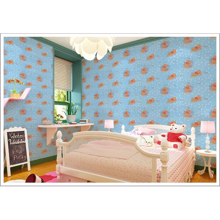 decal giấy dán tường gấu nền xanh