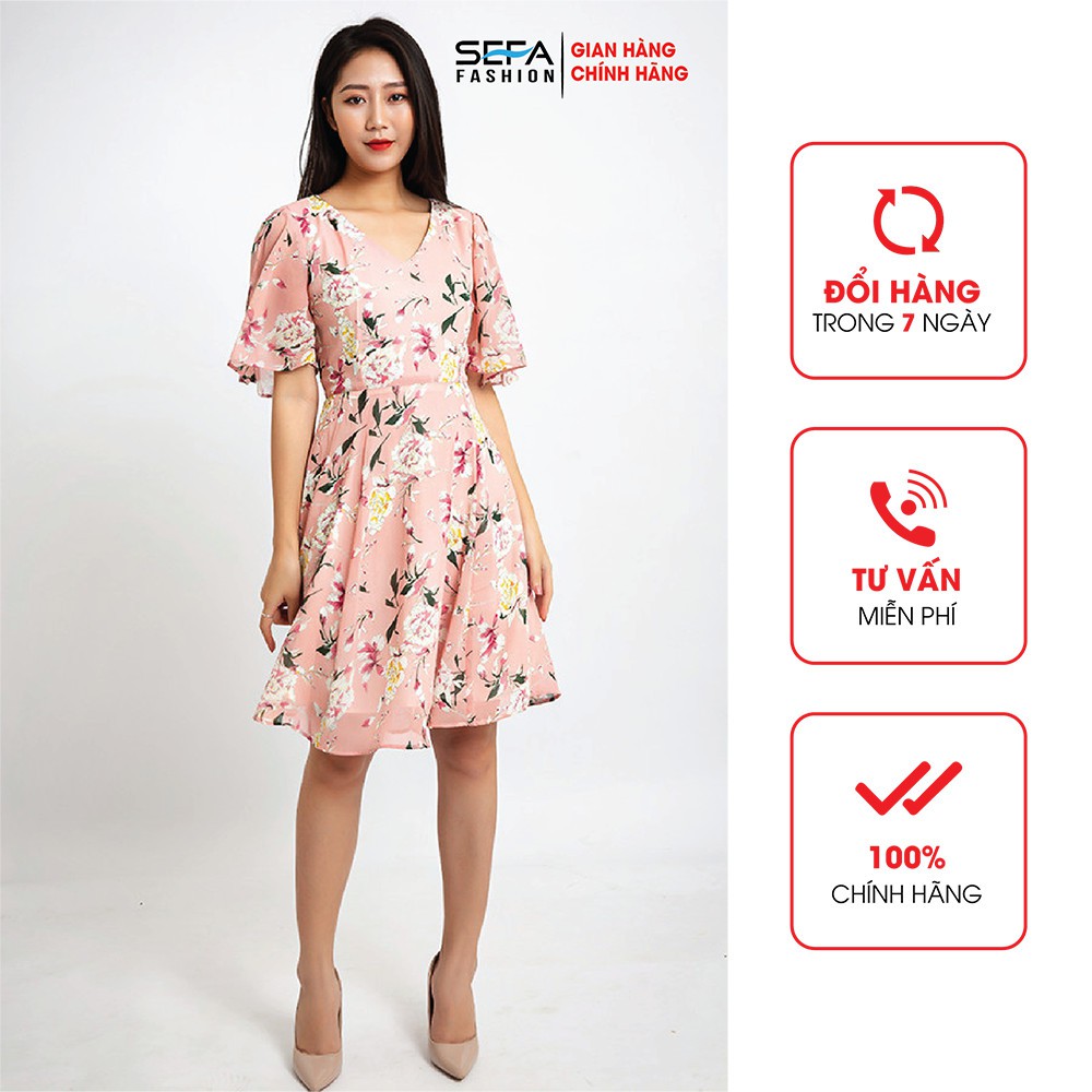 Đầm lụa SEFA xẻ tà hồng nhạt SFT3009