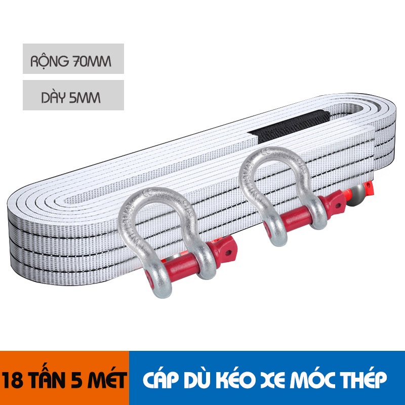 Dây Cáp Dù Chuyên Dụng Cứu Hộ Ô Tô Móc Chữ U 5 Mét