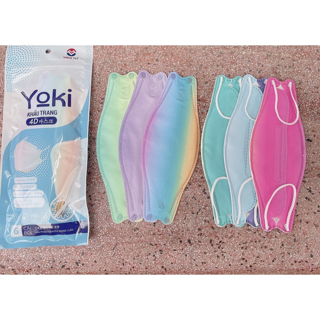 {Phiên bản giới hạn đa sắc màu} Khẩu trang 4D YOKI kháng khuẩn mẫu mới 1 bịch/6 cái