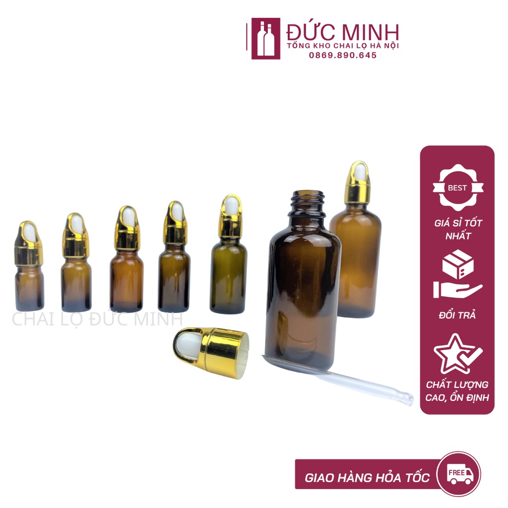 Lọ đựng serum thủy tinh nâu nắp bóp cải tiến 5ml/10ml/15ml/20ml/30ml/50ml/100ml [Giá sỉ/lẻ]