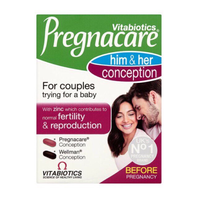 Viên uống tăng khả năng thụ thai Pregnacare Him &amp; Her 60v - giúp tăng khả năng thụ thai cho cả nam và nữ - NT Châu Long
