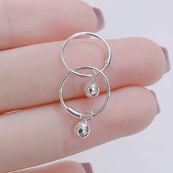 Khuyên tai bạc Khuyên tròn tua nhỏ xinh cho bé