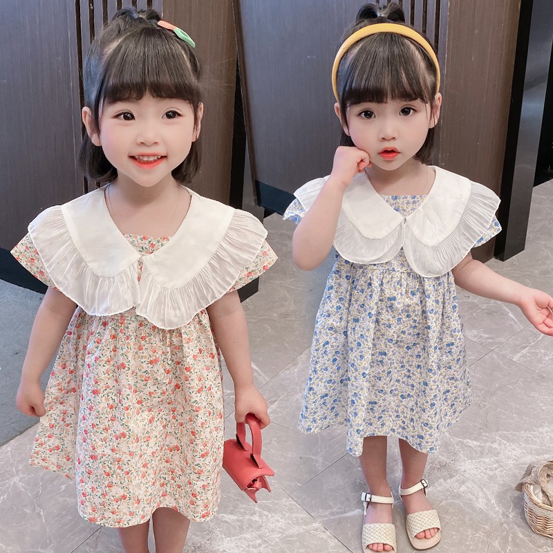 Đầm Ngắn Tay In Hoa Xinh Xắn Theo Phong Cách Hàn Quốc Dành Cho Nữ