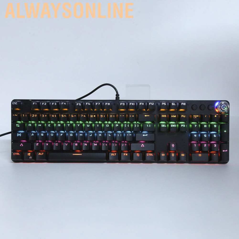 Alwaysonline Wired Keyboard Blue Switch Real Mechanical Game E‑Sports Mixed Light with Volume Knob HJK902