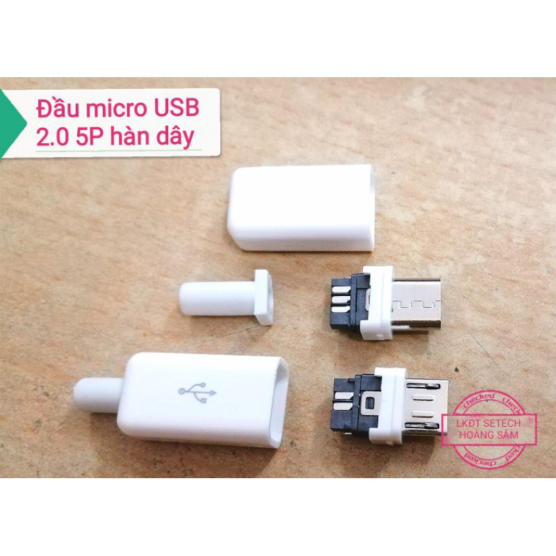 Đầu micro USB 5P 2.0 đực hàn dây vỏ nhựa trắng