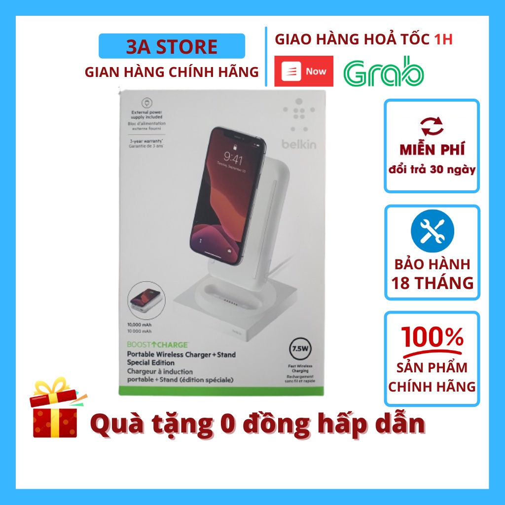 Sạc dự phòng không dây kiêm đế sạc không dây 10000 mah Belkin 2in1 sạc nhanh iphone android airpods 3astore