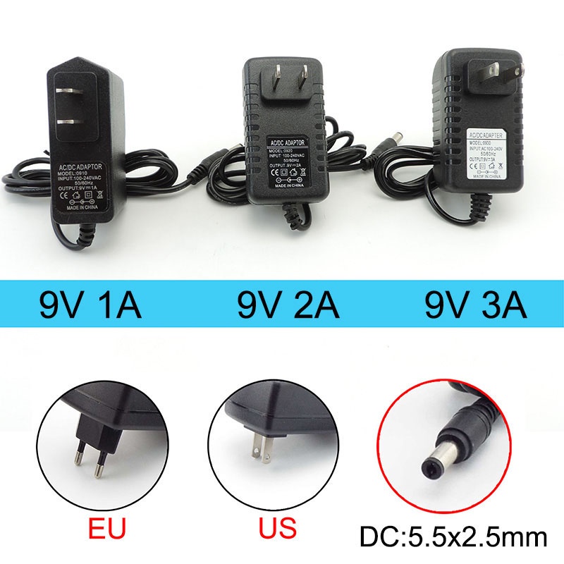 Bộ Chuyển Đổi Nguồn Điện vnk2 ac 110v 220v Sang dc 9v 1a 2a 3a 9v2a 9v1a Phích Cắm us 1000ma 2000ma Cho cctv camera