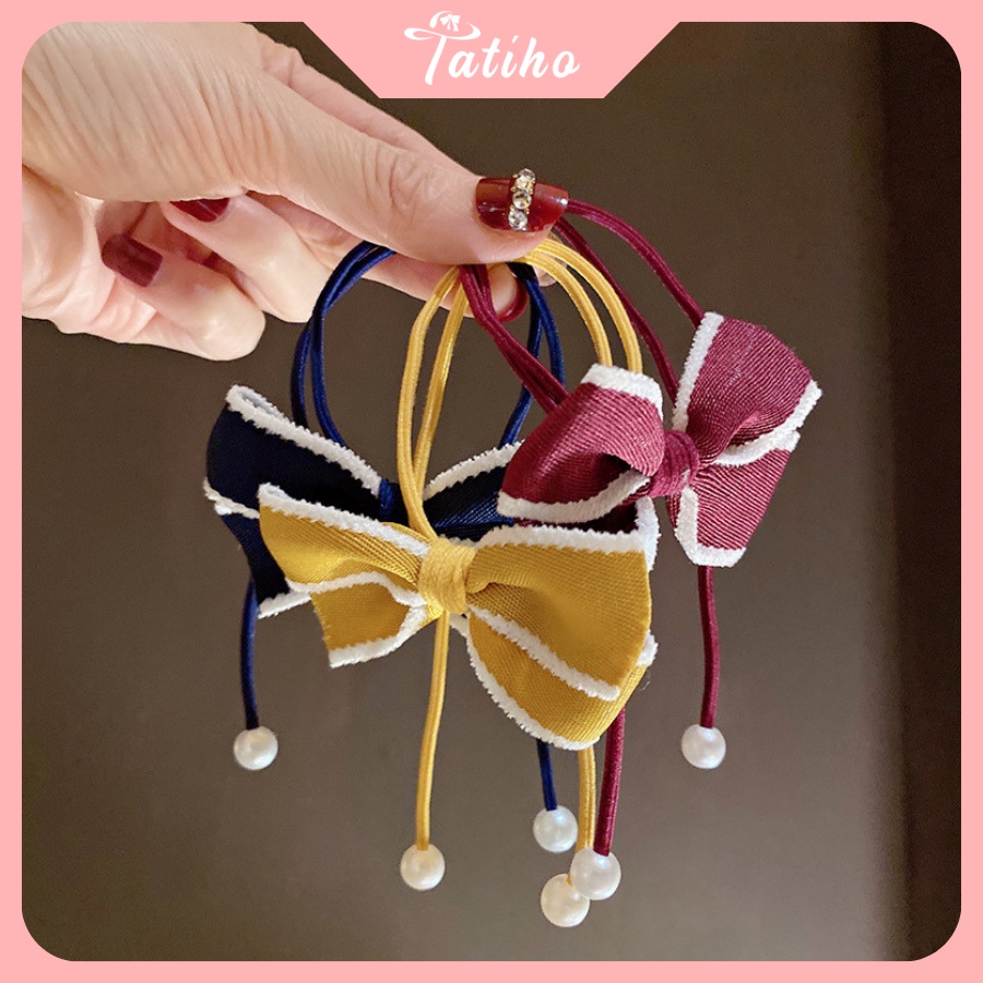 Cột Tóc Vingtage Họa Tiết Đính Nơ Phong Cách Hàn Quốc Dễ Thương - Tatiho - Mã SC013