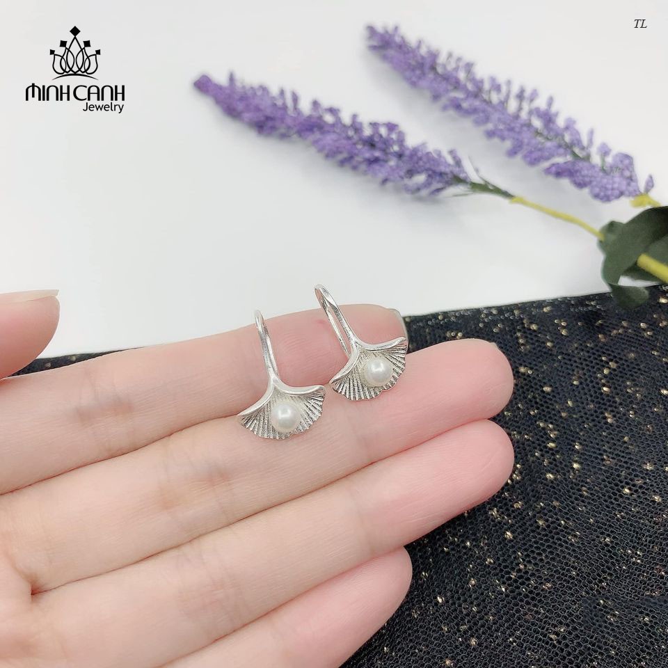 Bông Tai Hình Lá Đính Hạt Tròn Dạng Móc - Minh Canh Jewelry