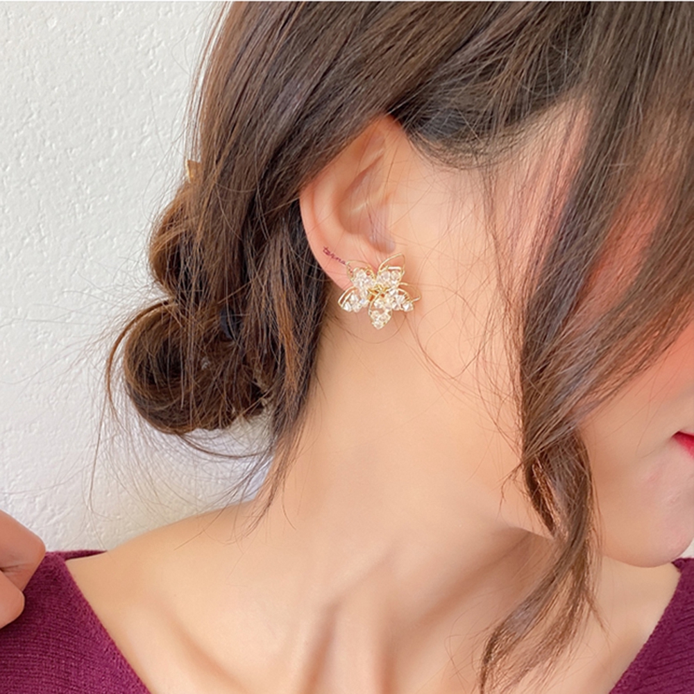 Hoa Tai Hình Cánh Hoa Đính Đá Lấp Lánh