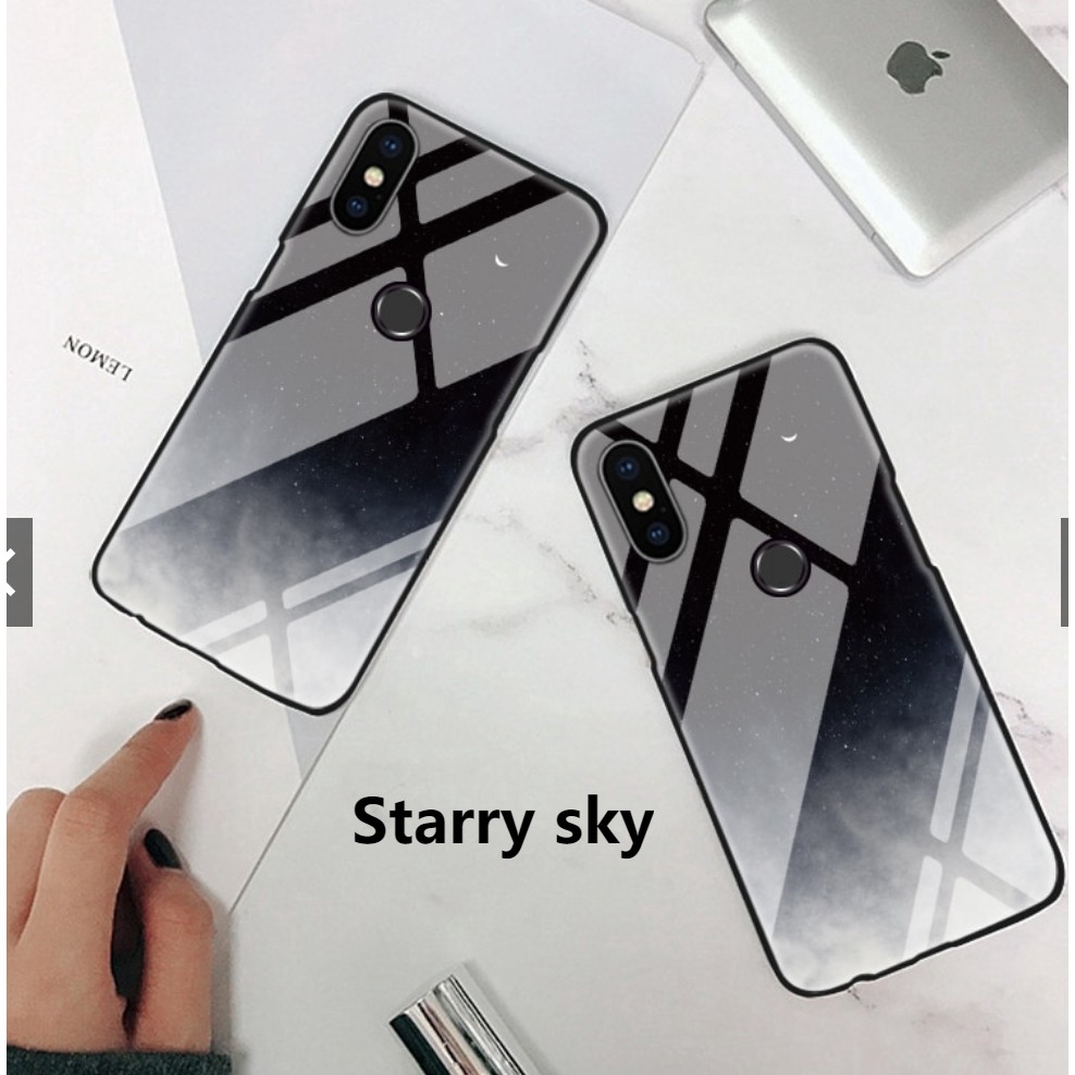 Ốp lưng màu Galaxy sao trời phủ kính cường lực cho Xiaomi 6 8 6X 9 Note 7 mix 2 3