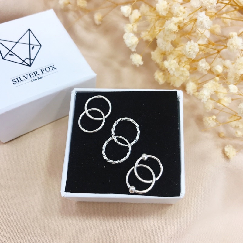 Set Combo 3 Đôi Khuyên Tai Bạc Ta CaoBac Silver Cho Nam Nữ Basic Unisex Hình Tròn Xoắn