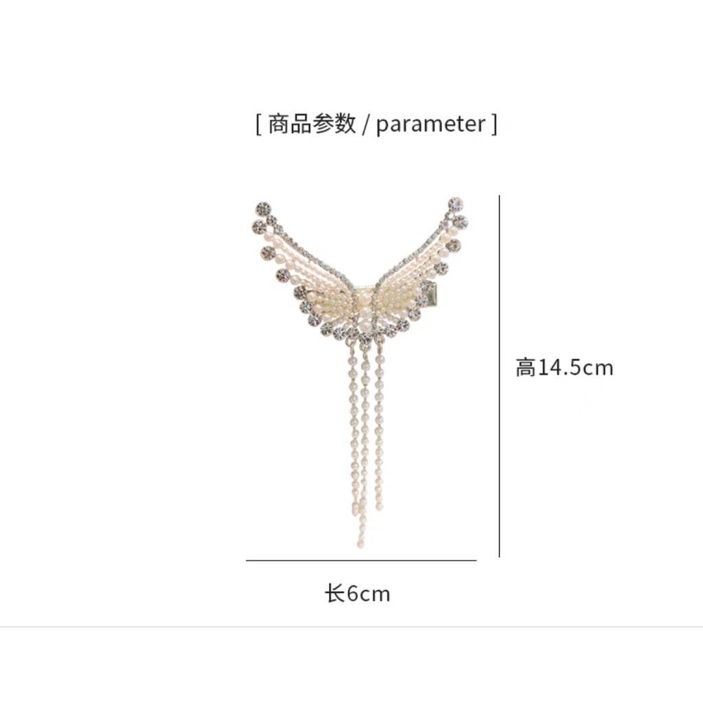 Kẹp Tóc Hình Cánh Thiên Thần Đính Đá Phối Tua Rua Phong Cách Hàn Quốc