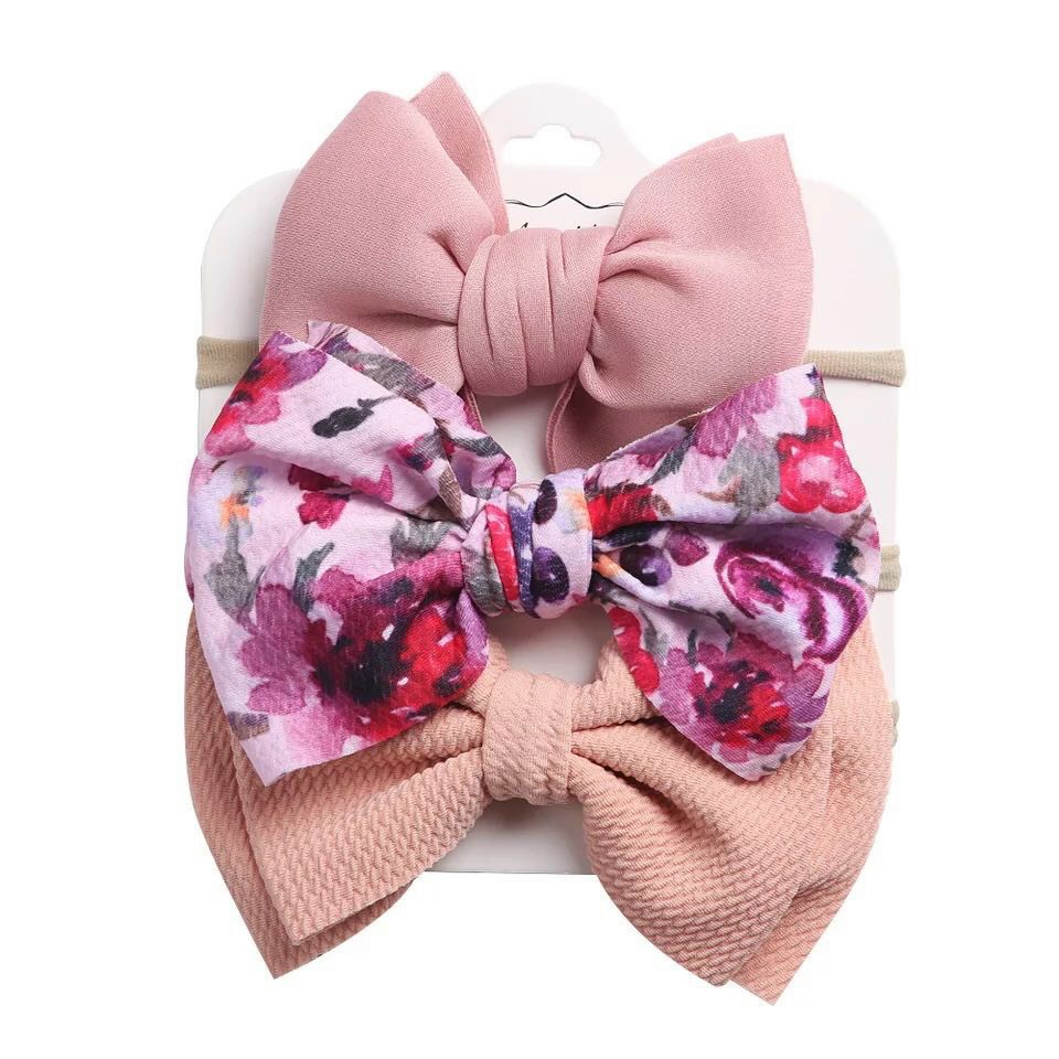 set 3 TURBAN nơ bản to, băng đô, buộc tóc nơ bản to cho bé, chun mềm siêu co giãn, chuẩn phong cách tiểu thu Hàn Quốc