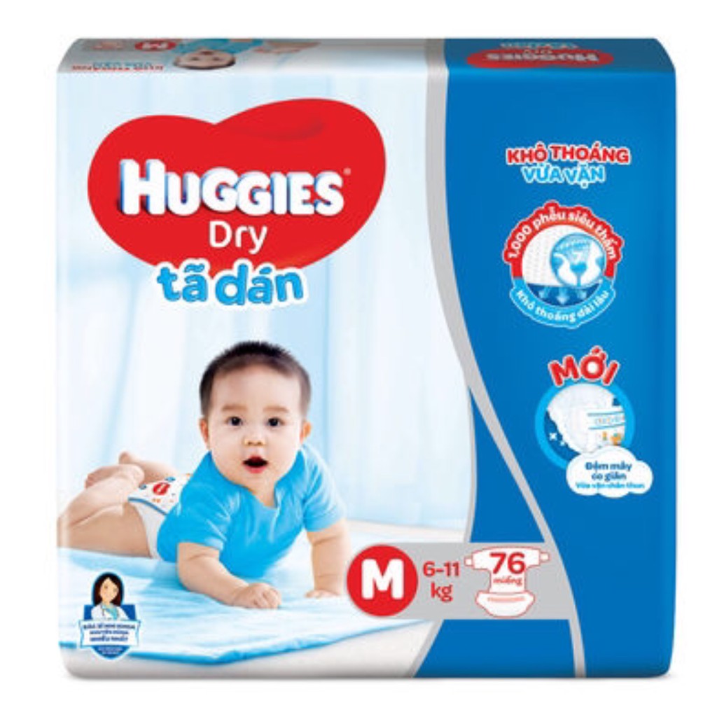 TÃ DÁN HUGGIES M76/L68/XL62/XXL56 mẫu mới đệm mây