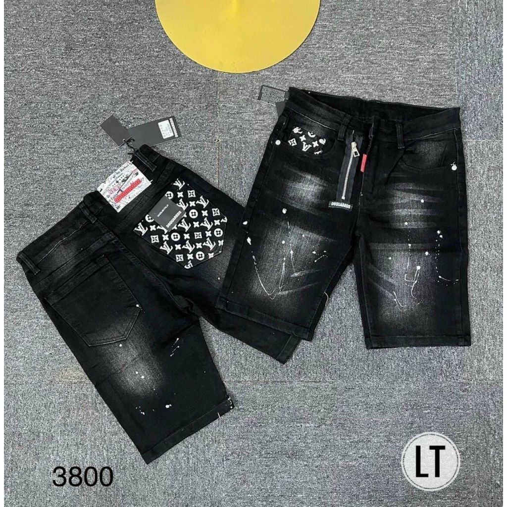 Quần short jean nam vải denim rách form có khóa kéo thêu Logo LV mẫu mới chuẩn form rất đẹp cao cấp PVT FASHION