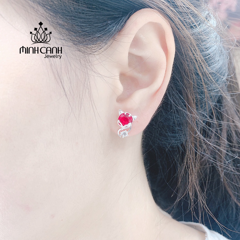 Bông Tai Bạc Hồ Ly Dáng Kẹp Đá Màu Minh Canh Jewelry