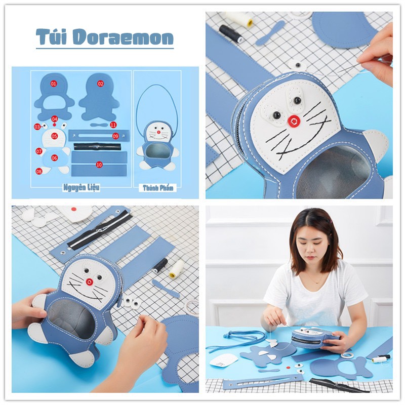 [Sắn Hàng] Set Nguyên Liệu Làm Túi Handmade Hình Doraemon Bụng Trong Suốt Siêu Dễ Thương