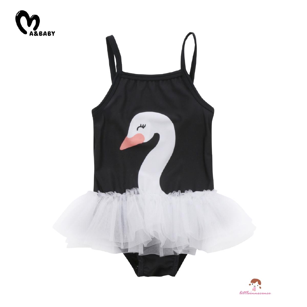 ❤XZQ-Swan Baby Girl Swimwear Swimsuit Tulle Tutu Beach Swimming One-piece Bikini