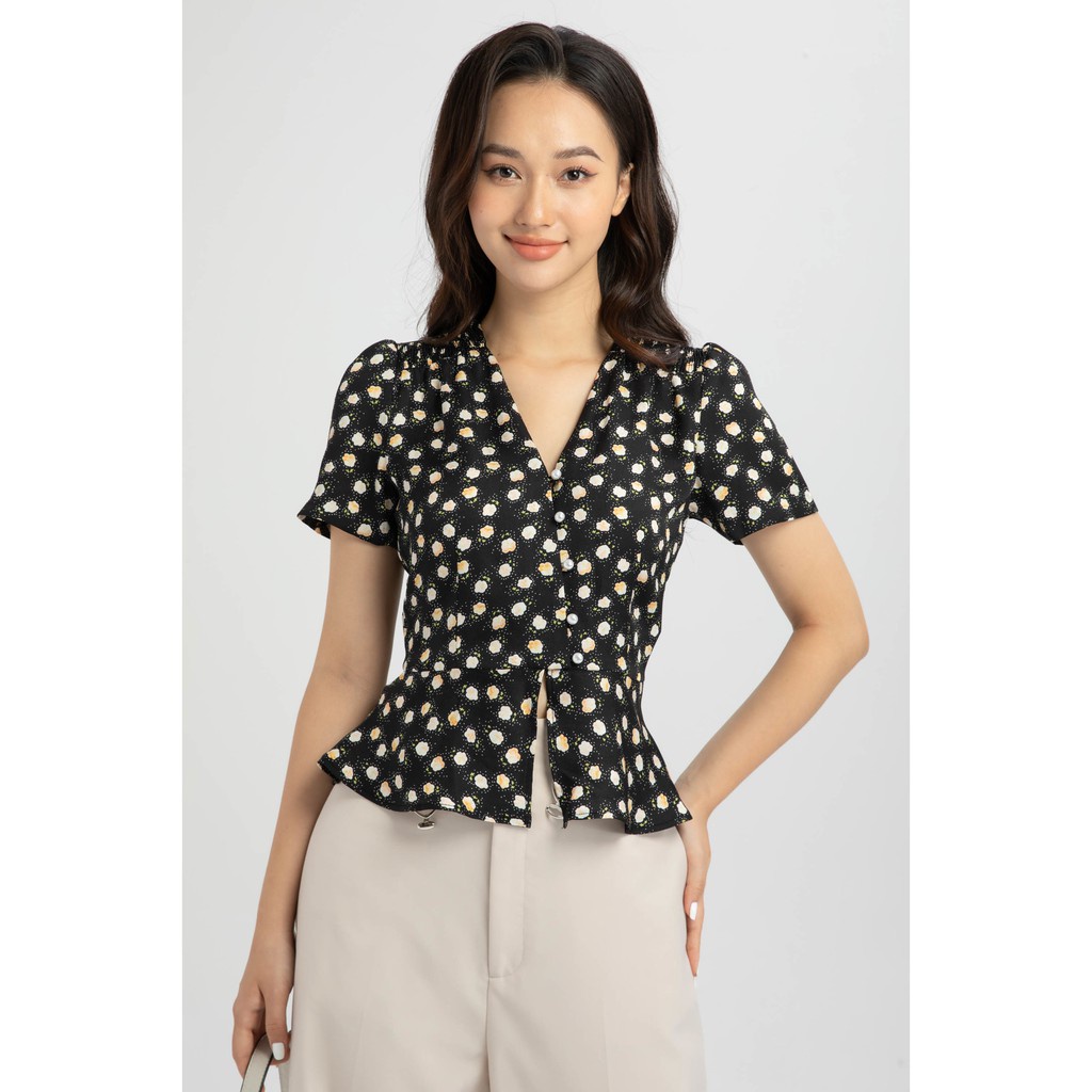 Áo hoa cổ V nữ IVY moda MS 16M6406