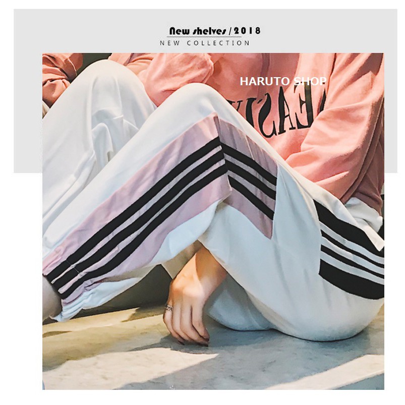 Quần unisex quần jogger nữ nam quần nữ 3 sọc trắng đen | BigBuy360 - bigbuy360.vn