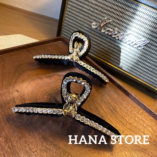 Kẹp tóc càng cua nhung đính đá kết hợp hình thỏ và gấu màu vintage sang chảnh, kẹp tóc càng cua đính đá