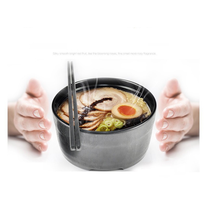 Thố tròn có nắp giữ nóng nhựa melamine đen nhám cao cấp kiểu Nhật Bản 18CM  NO42725 - Chính Hãng