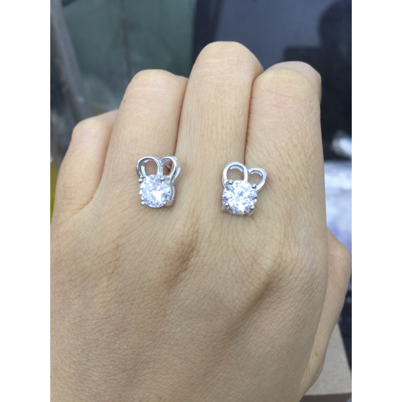 Khuyên tai nụ đá nhân tạo 6-7li tai thỏ siêu sáng bạc chuẩn NGỌC MẬU