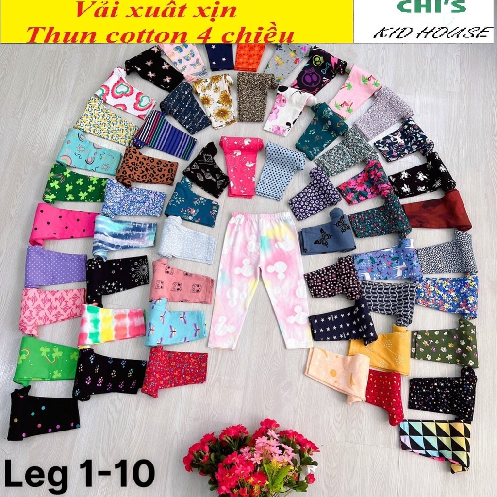 QUẦN LEGGING DÀI / QUẦN DÀI HỌA TIẾT THUN COTTON 4 CHIỀU BÉ GÁI 9-41kg