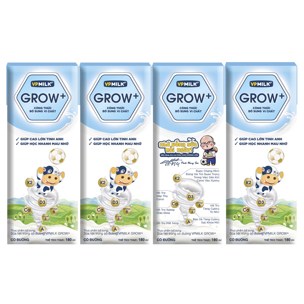 [Chính hãng] Sữa Tiệt Trùng Ít Đường VPMilk Grow+ Hộp 180ml (Thùng 48 Hộp)