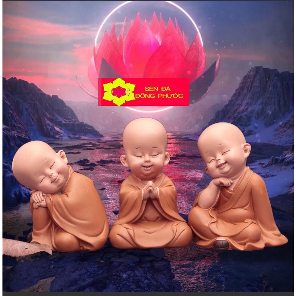 -Tượng chú tiểu áo lam An Nhiên may mắn chất liệu Composite 8 CM- Phụ kiện trang trí
