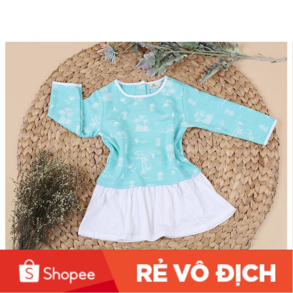 Váy nỉ da cá  phối cotton dài tay họa tiết bé gái size 8-12T, cho bạn từ 23-32kg. Chất nỉ da cá dày dặn