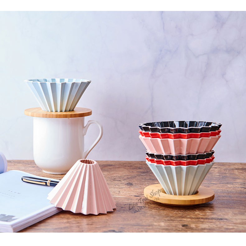 Phễu lọc cà phê v60 gốm sứ pha cafe pour over drip brew nhiều màu phong cách origami