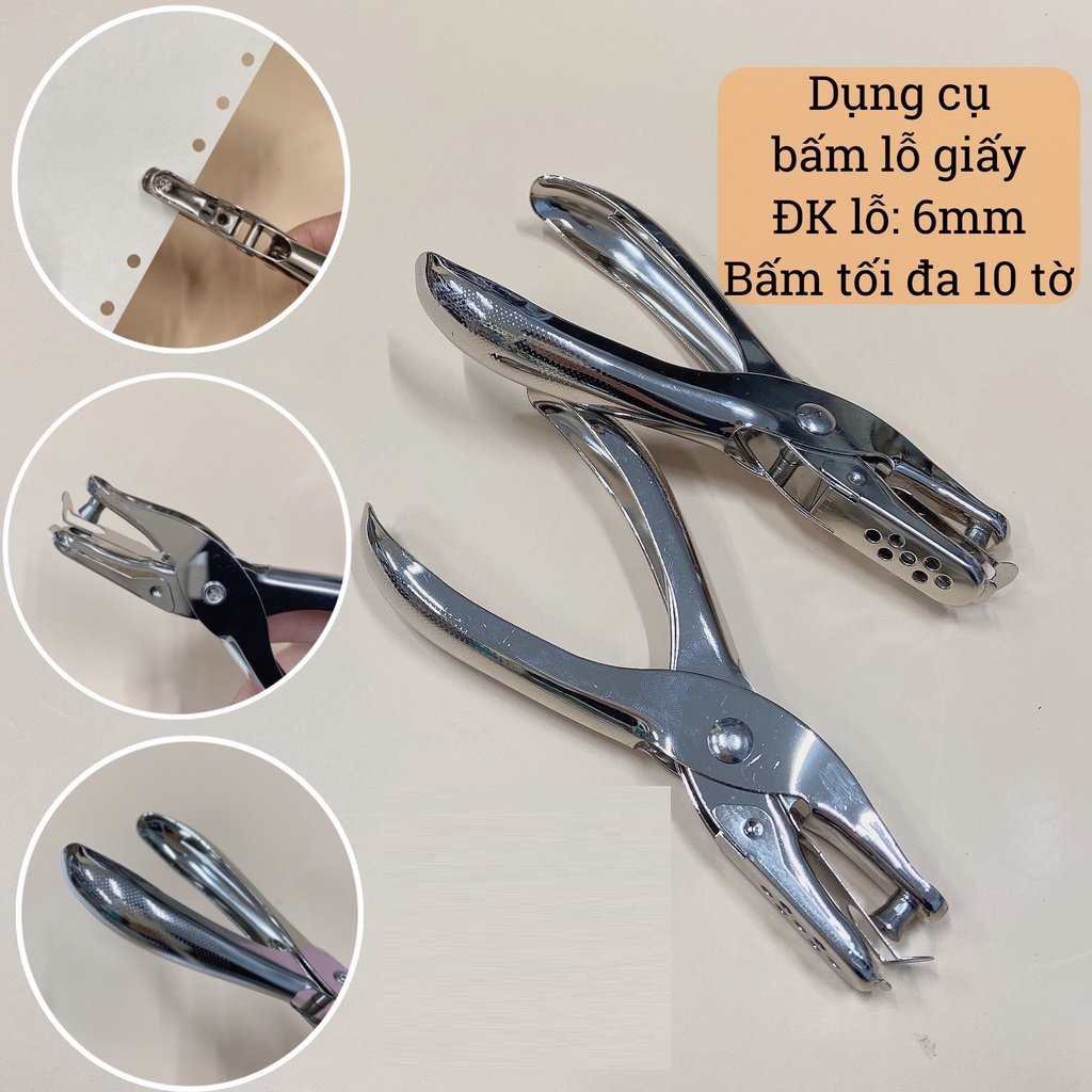 Dụng cụ bấm lỗ giấy sổ còng 6mm Inox cao cấp tiện dụng Gấu Thỏ House