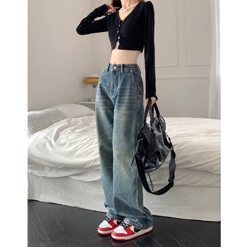 Quần Jeans Nữ Lưng Cao Ống Rộng Thời Trang