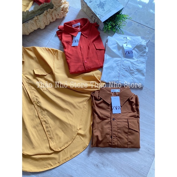áo sơmi tay phồng form to rộng túi hộp( hình thật shop Thảo Nhỏ Store chụp )