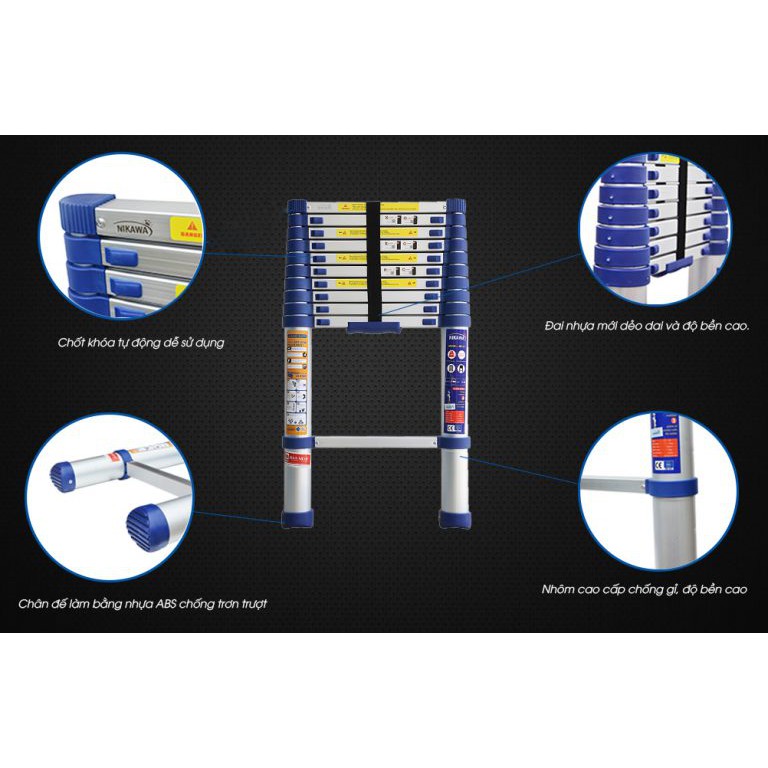 Thang nhôm rút Nikawa 4,8m hàng chính hãng Nikawa bảo hành 18 tháng